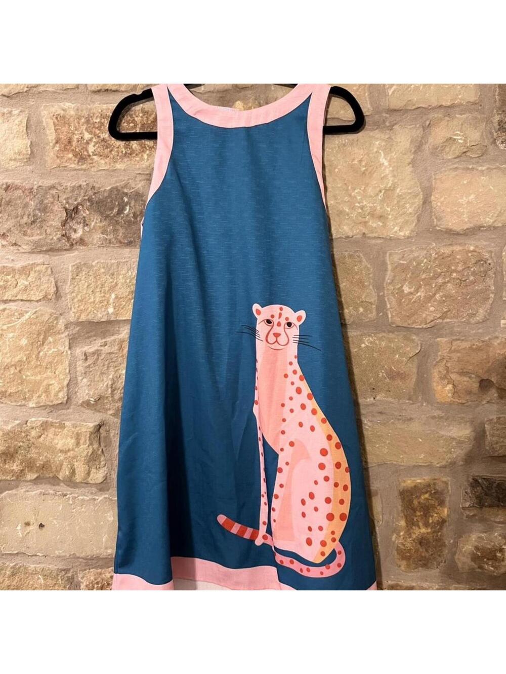 Artsy cheetah print swing dress 🩷 blue resort mini dress coastal grandma